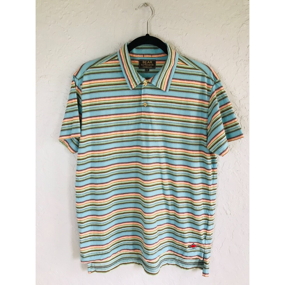 Bear Surfboards Vintage 90's Men's Striped Polo Shirt Size M